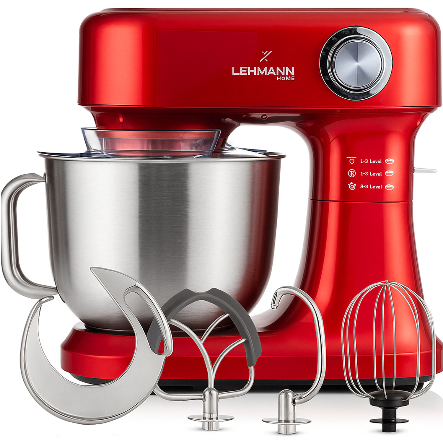 Planetární Kuchyňský Robot, Mixér, Míchadlo, Hák, Otočná Mísa Lehmann Červená