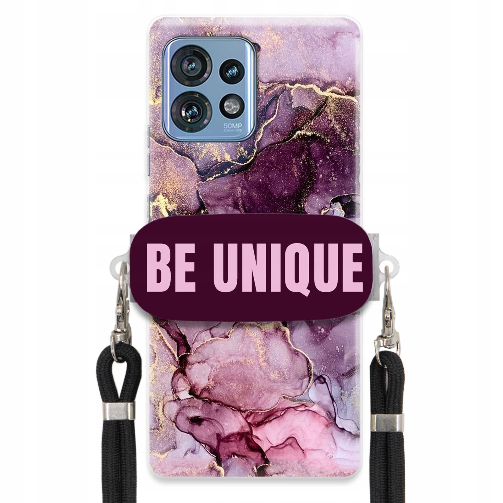 Pouzdro Premium pro Motorola Edge 40 Pro Uchywt Šňůra Černá Fialová Mramorová
