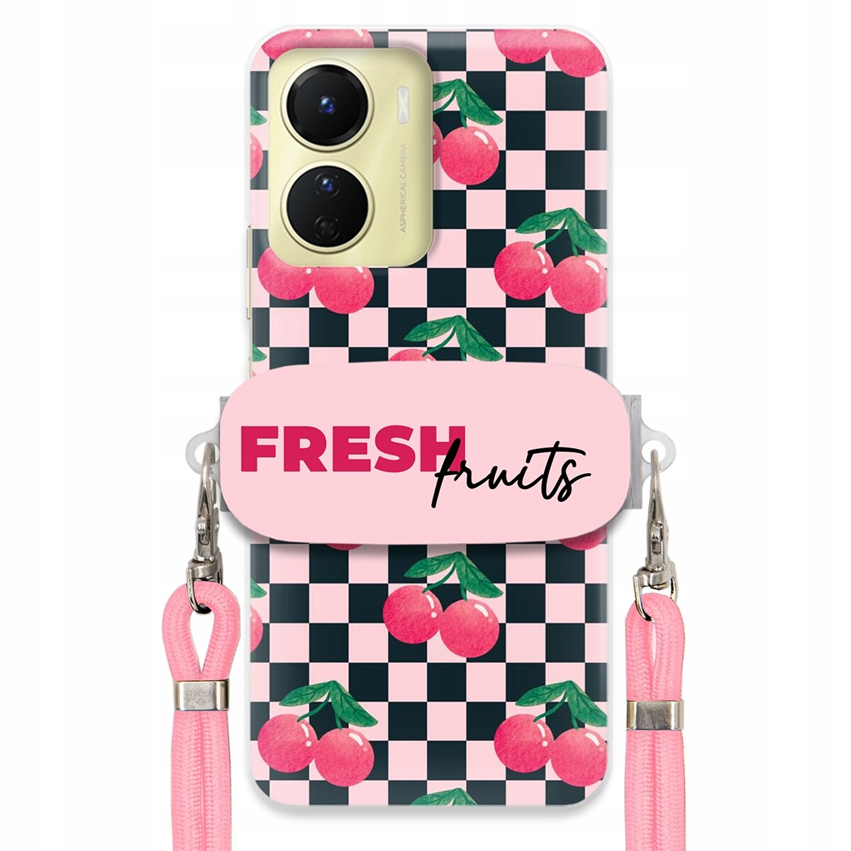 pouzdro na Vivo Y16 Růžové vodítko Funkční rukojeť Fresh Fruits Šachovnice