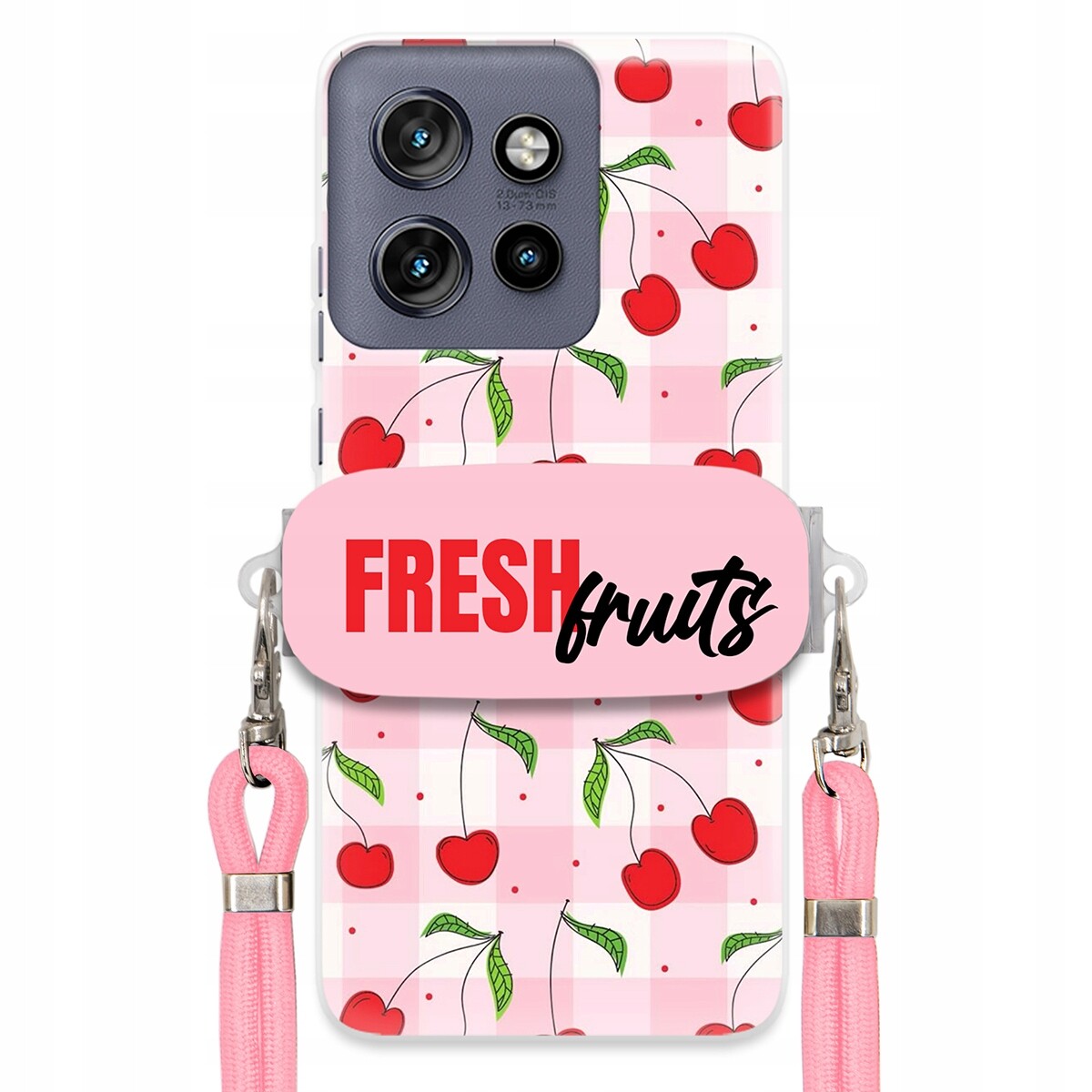 Pouzdro pro Motorola Edge 50 Neo Case Držák na šňůrku Růžová Fresh Fruits Mřížka