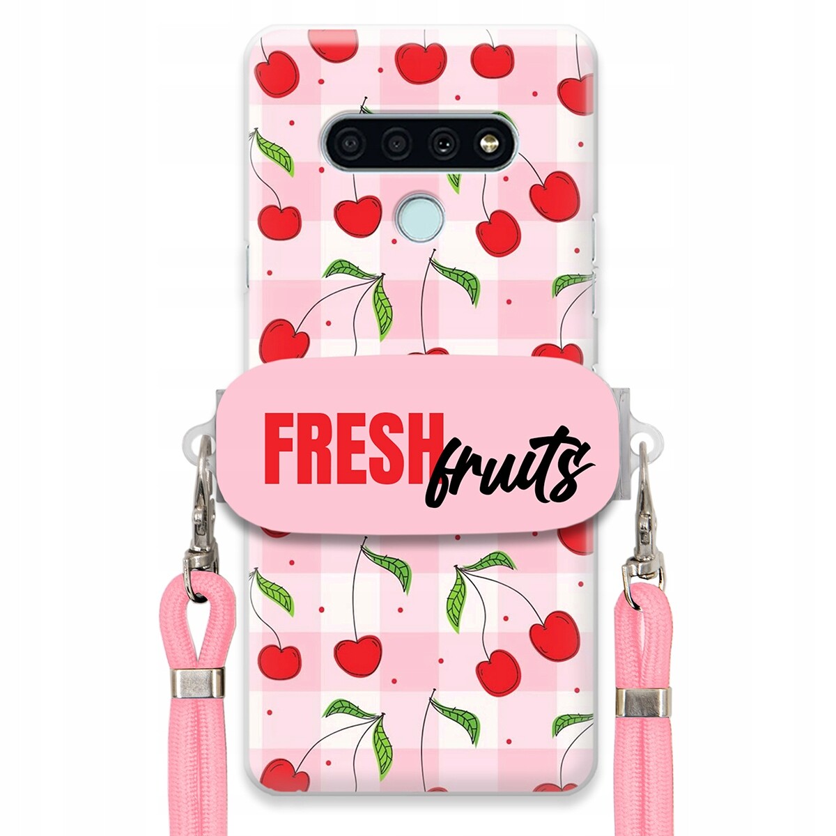 Pouzdro pro Lg K71 Case Držák Šňůrka Růžová Fresh Fruits Mřížka Ovoce