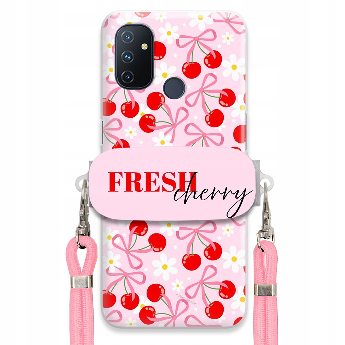 Pouzdro pro Oneplus Nord N100 Case Držák na šňůrku Růžová Fresh Cherry Kokardy