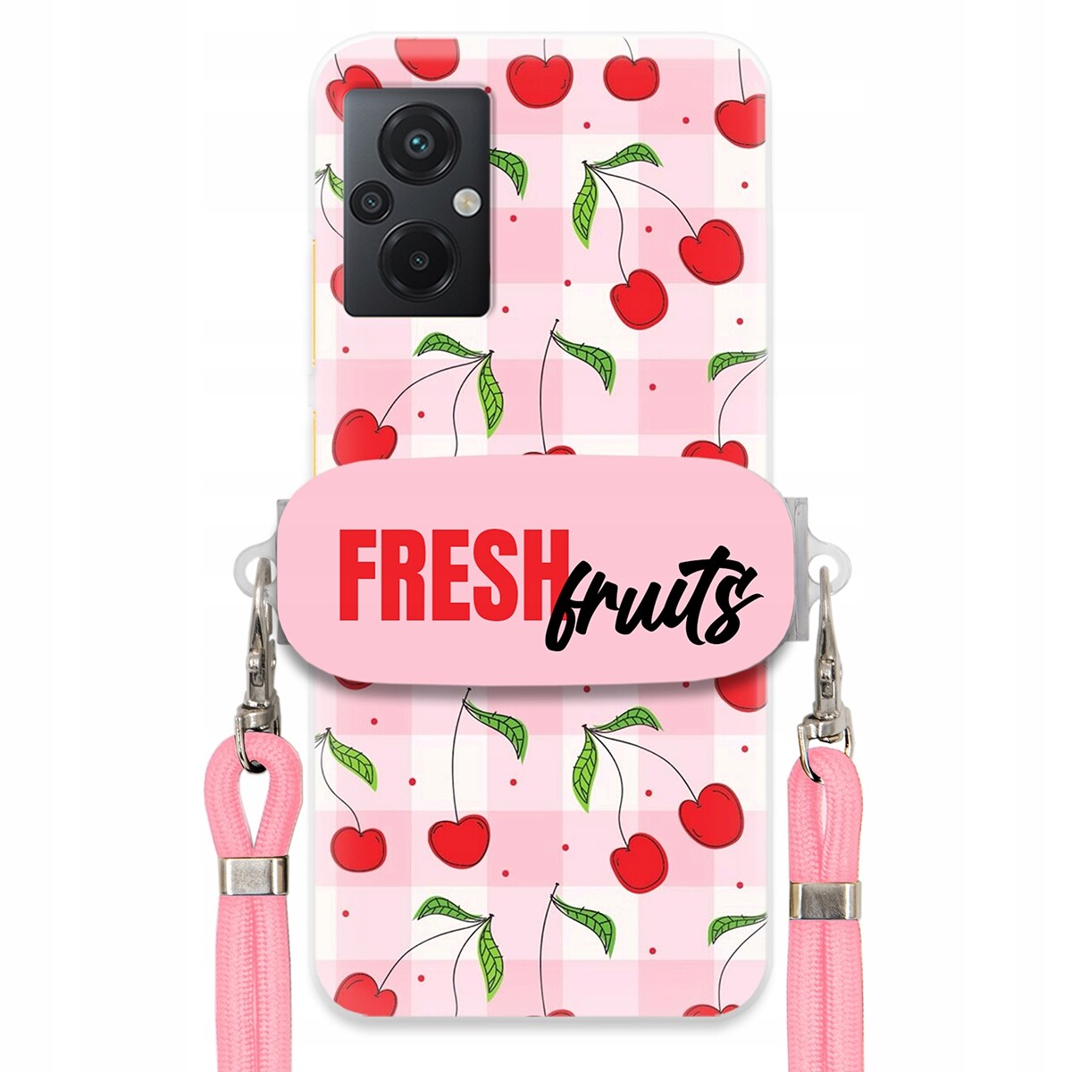 Pouzdro pro Xiaomi Poco M5 Case Držák Šňůrka Růžová Fresh Fruits Mřížka