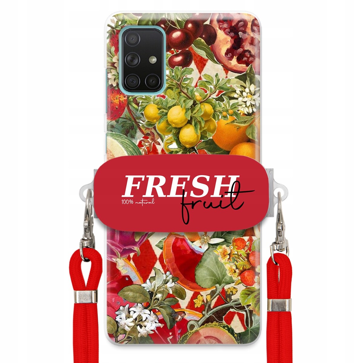 Pouzdro pro Samsung A71 Červené Crossbody vodítko Držák Fresh Fruit Ovocné