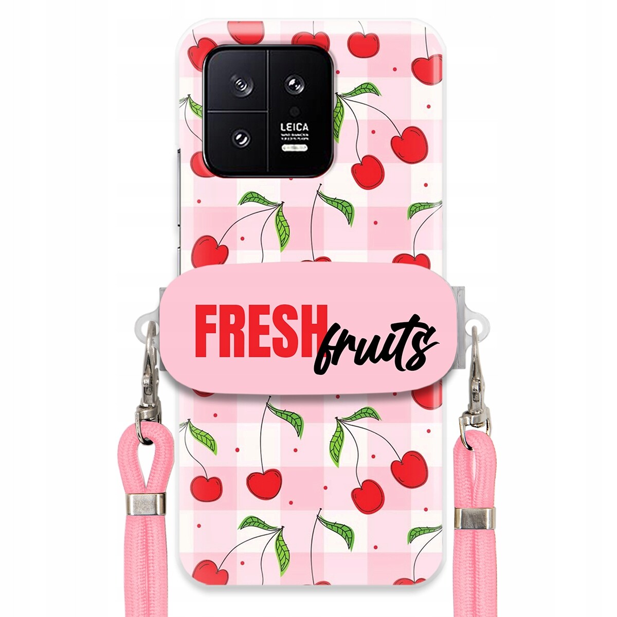 Pouzdro pro Xiaomi 13 Case Držák Šňůrky Růžová Fresh Fruits Mřížka Ovoce