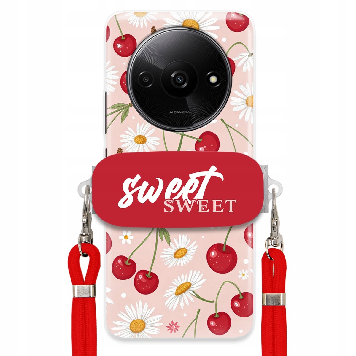Pouzdro pro Xiaomi Redmi A3 4G Červené vodítko držák Sweet Sweet Višňový Květ