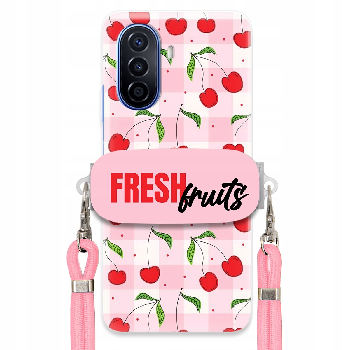 Pouzdro pro Huawei Nova Y70 Držák Šňůrka Růžová Fresh Fruits Mřížka