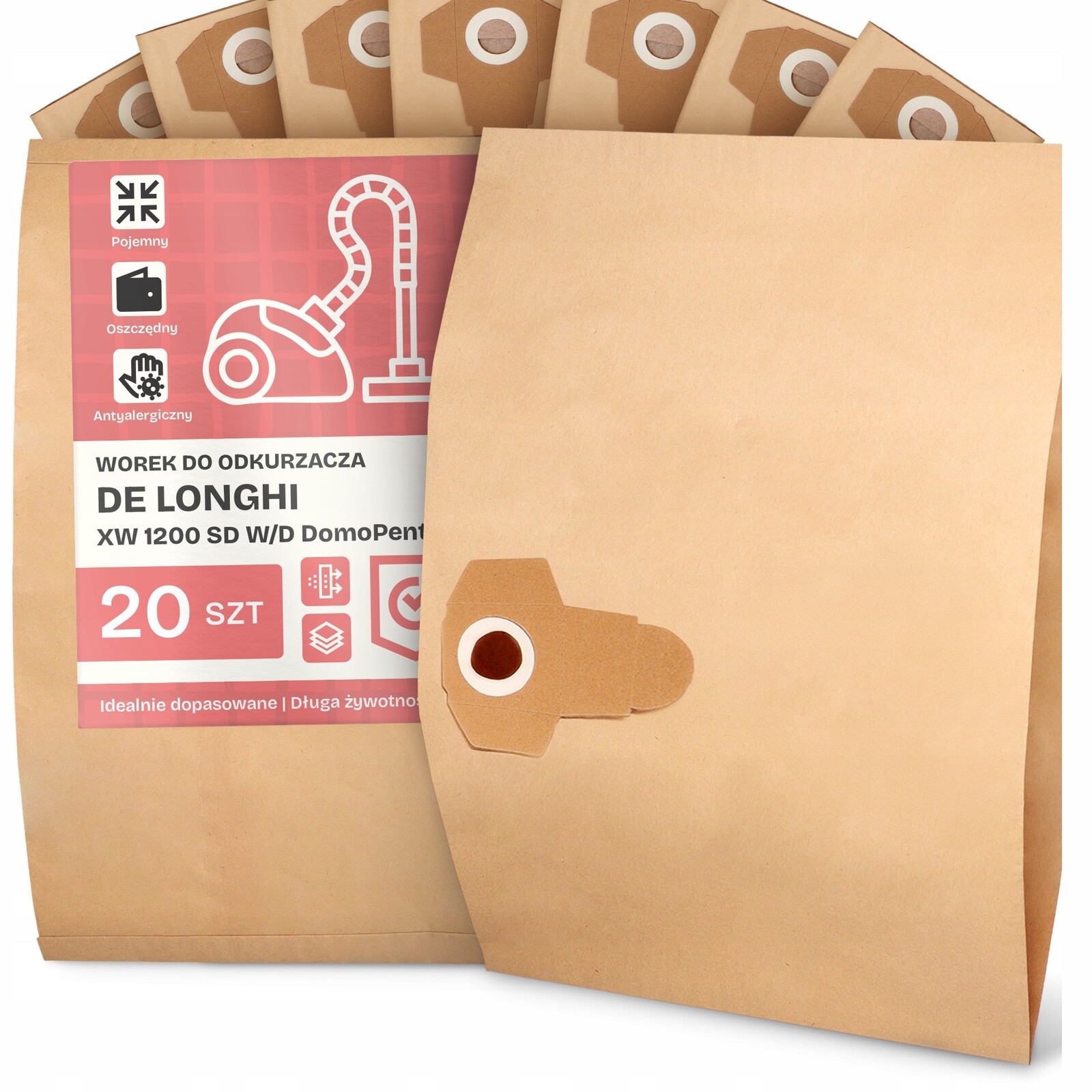 20 x Sáček Pro Vysavač Longhi Xw 1200 Sd W/d DomoPenta Papírové Sáčky 2A