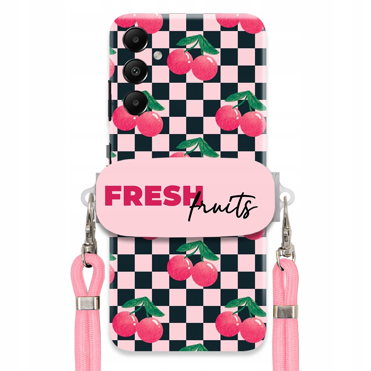 Pouzdro pro Samsung A05S Vodítko Pink Crossbody Držák Šachovnice Fresh Fruits