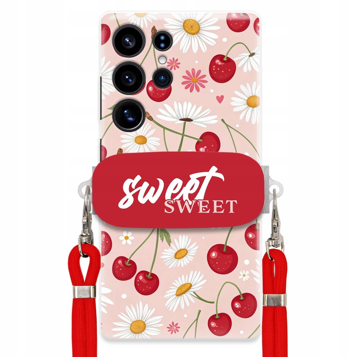 Pouzdro pro Samsung S25 Ultra Červené vodítko držák Sweet Sweet Višňový Květ