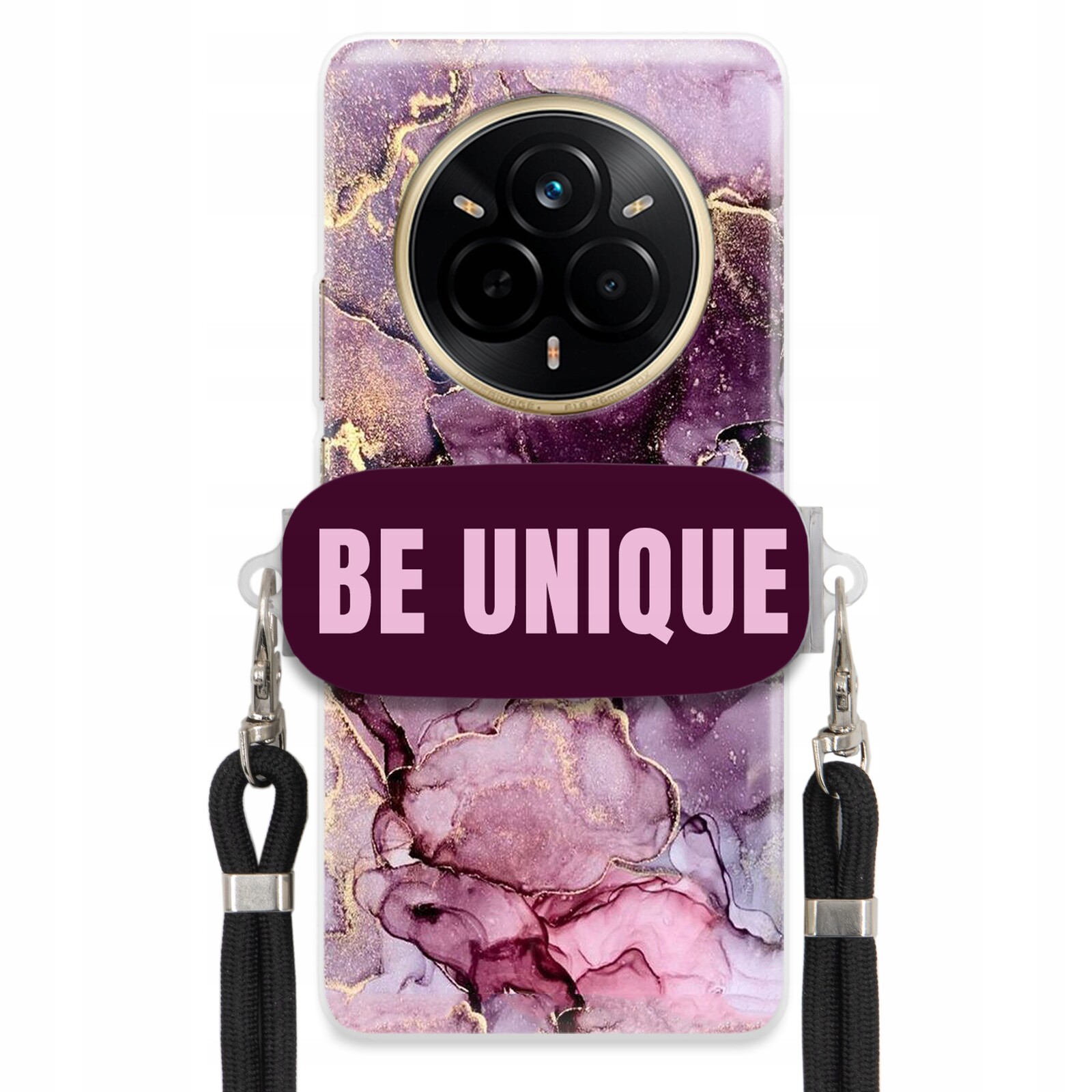 Pouzdro pro Realme 14 Pro 5G úchytka na šňůrku Černá Fialová Mramor Be Unique