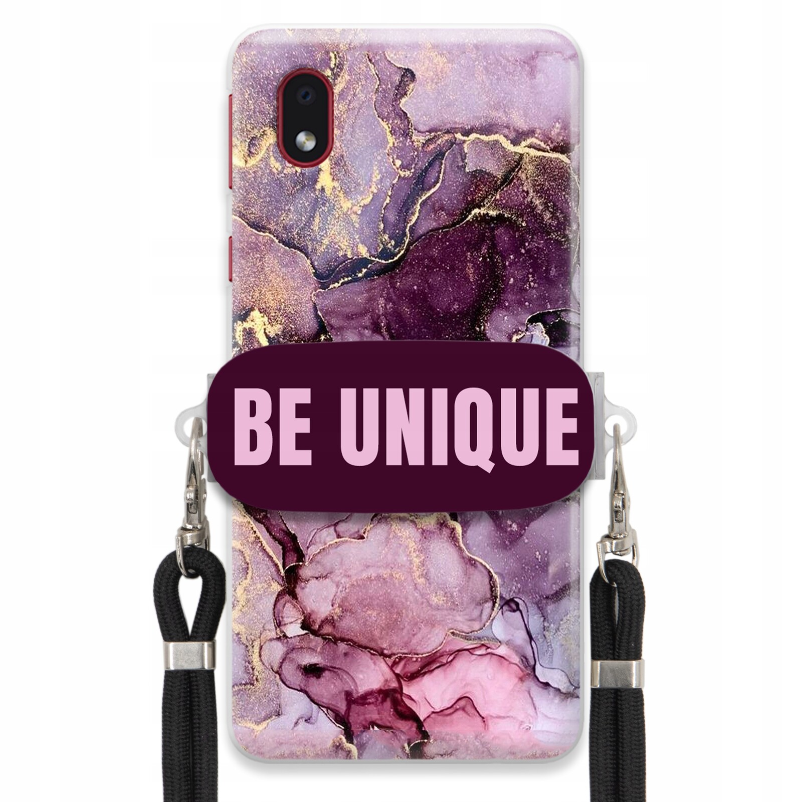 Pouzdro pro Samsung A01 Core úchytka na šňůrku Černá Fialová Mramorová Be Unique
