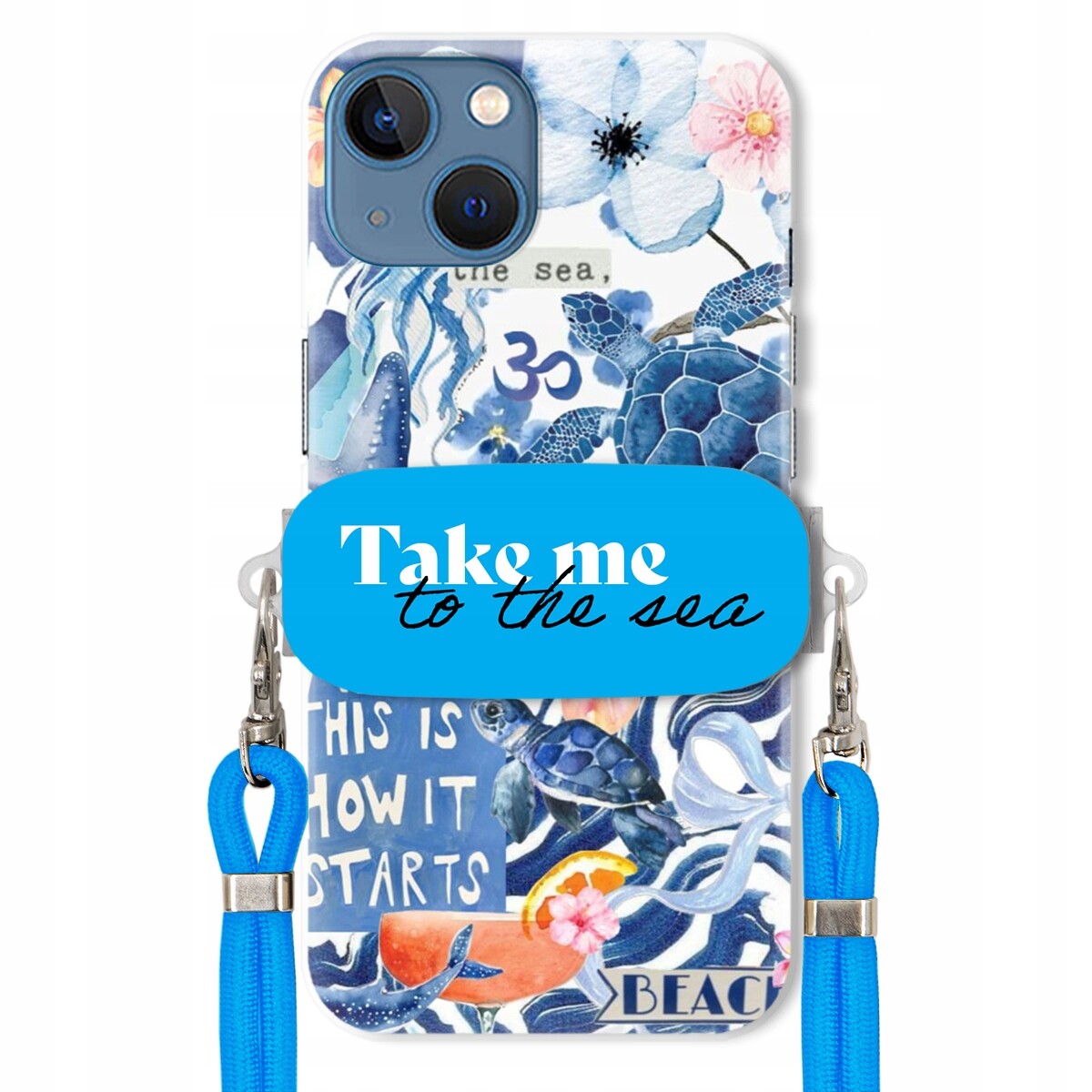 Pouzdro pro iPhone 15 Modré Crossbody vodítko Držák Take Me To The Sea Top