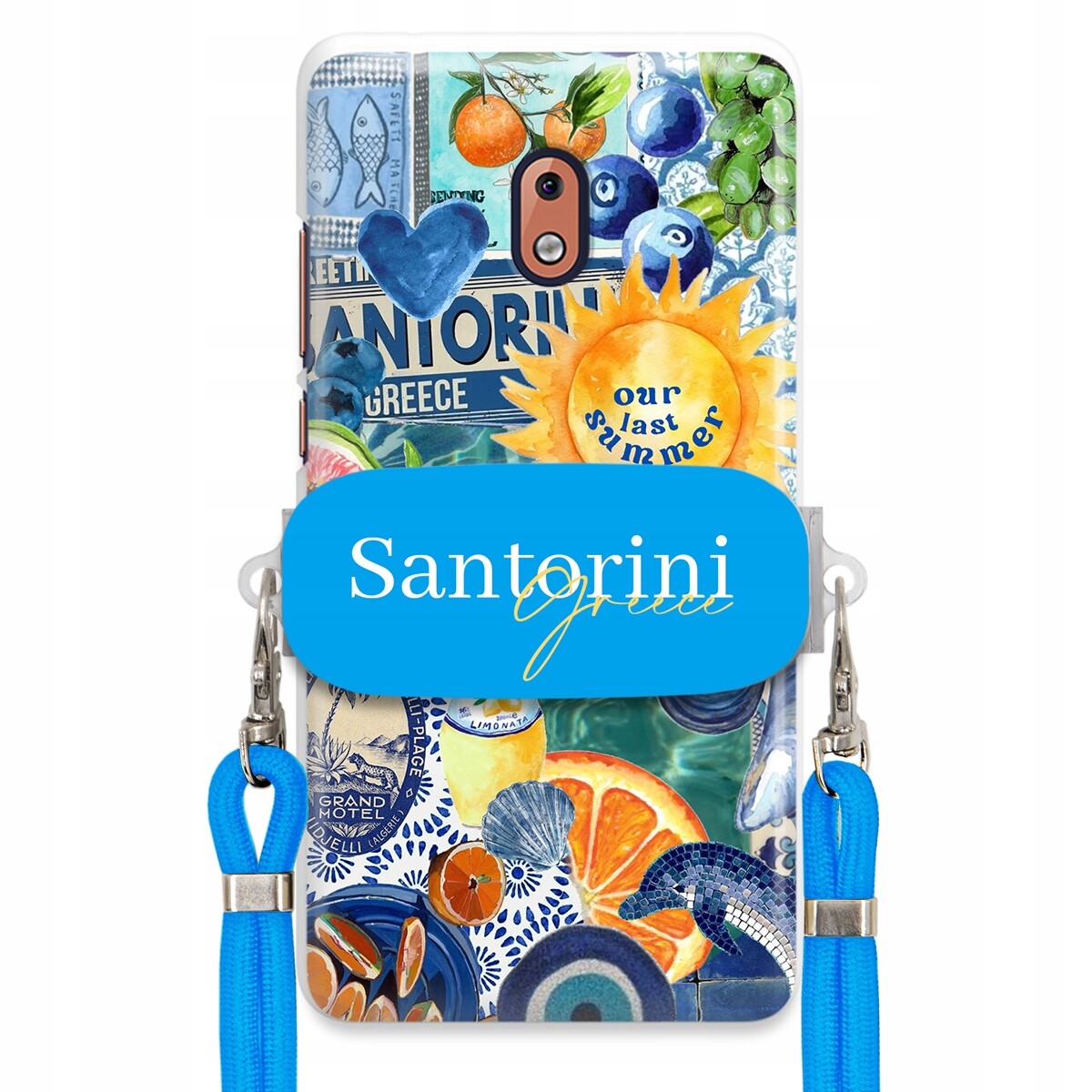 Pouzdro pro Nokia 2.1 Modré Crossbody vodítko Držák Santorini Sea Vibes