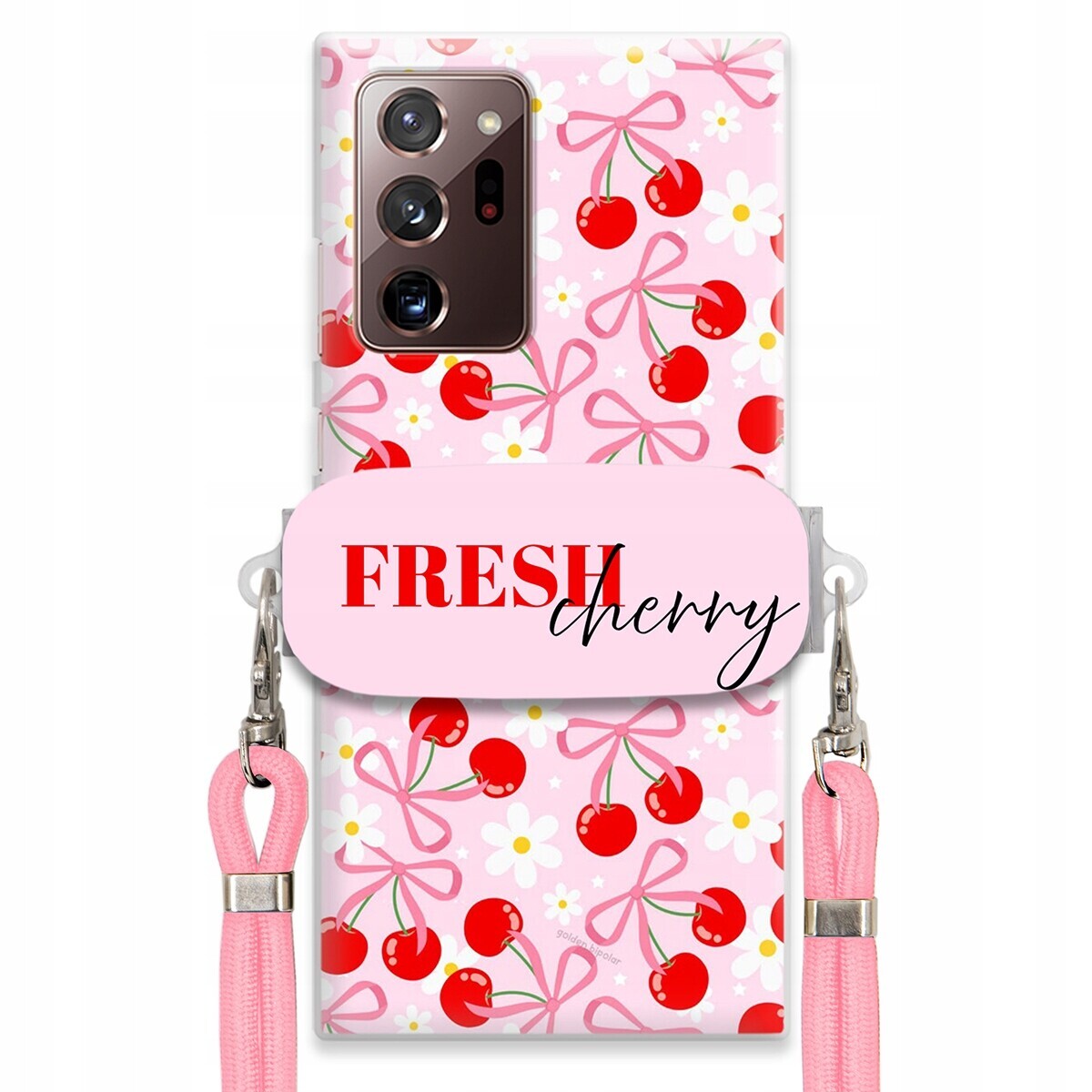 Pouzdro pro Samsung Note 20 Ultra Case Držák Šňůrka Růžová Cherry Kokardy