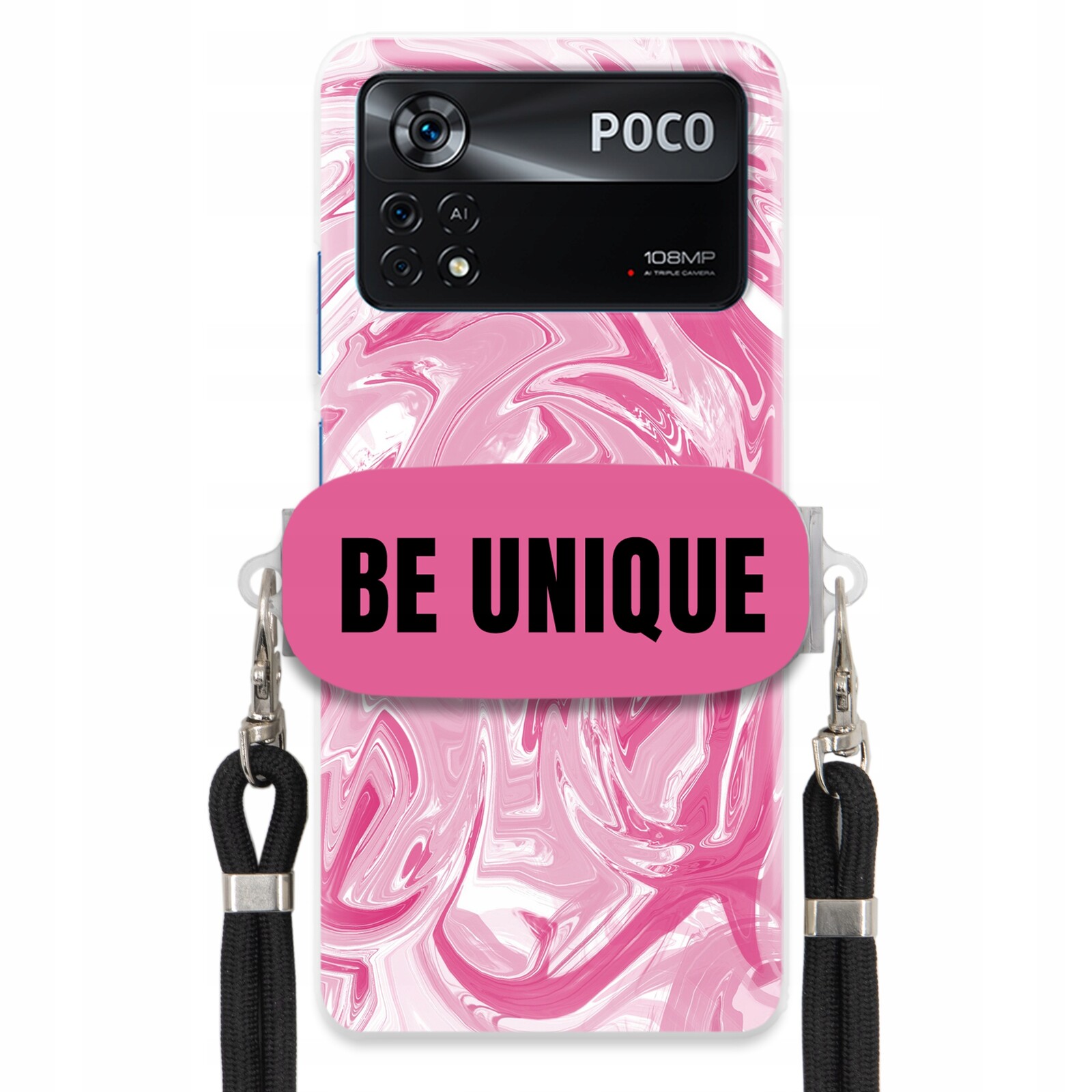Pouzdro pro Xiaomi Poco X4 Pro 5G Case Uchywt Šňůra Černá Růžová Mramor Unique