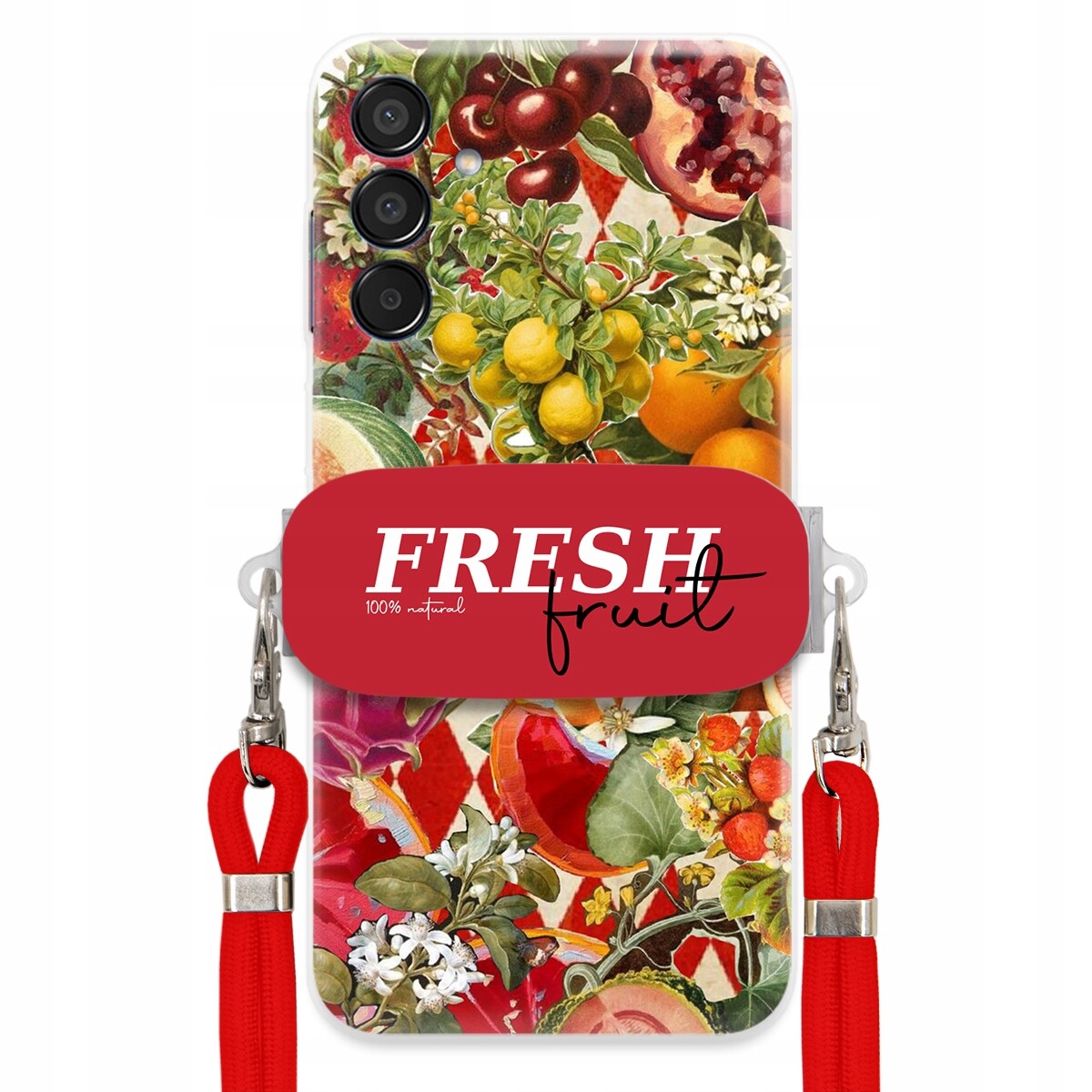Pouzdro pro Samsung M15 5G Červené Crossbody vodítko Držák Fresh Fruit Ovoce