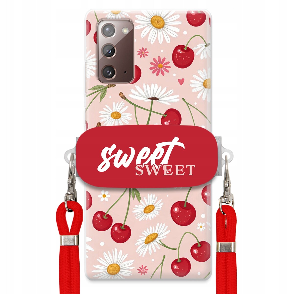 Pouzdro pro Samsung Note 20 Červené vodítko držák Crossbody Sweet Višňový Květ