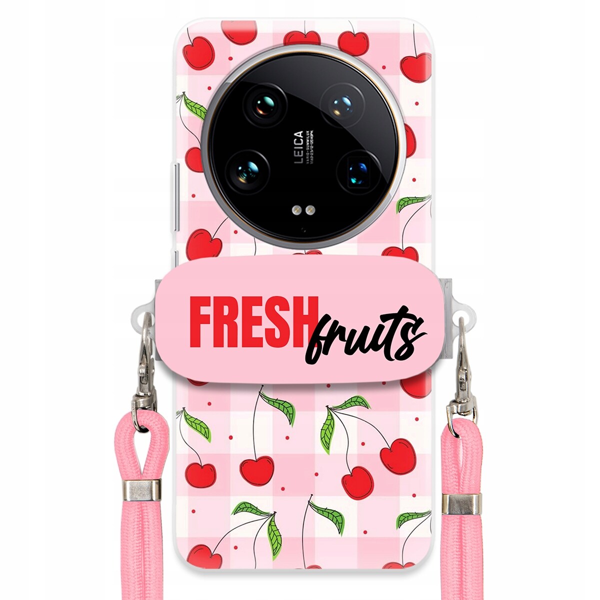 Pouzdro pro Xiaomi 14 Ultra Case Držák Šňůrka Růžová Fresh Fruits Mřížka