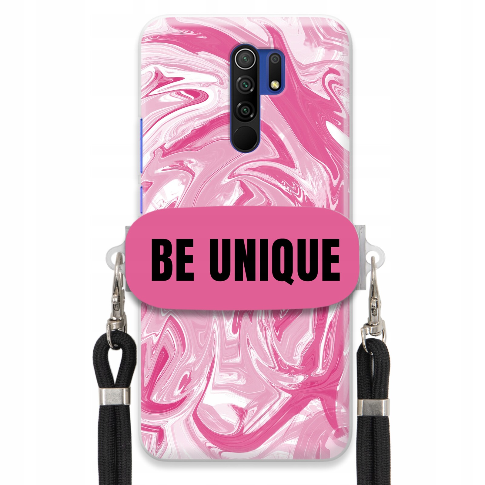 Pouzdro pro Xiaomi Redmi 9 úchytka na šňůrku Černá Růžová Mramorová Be Unique