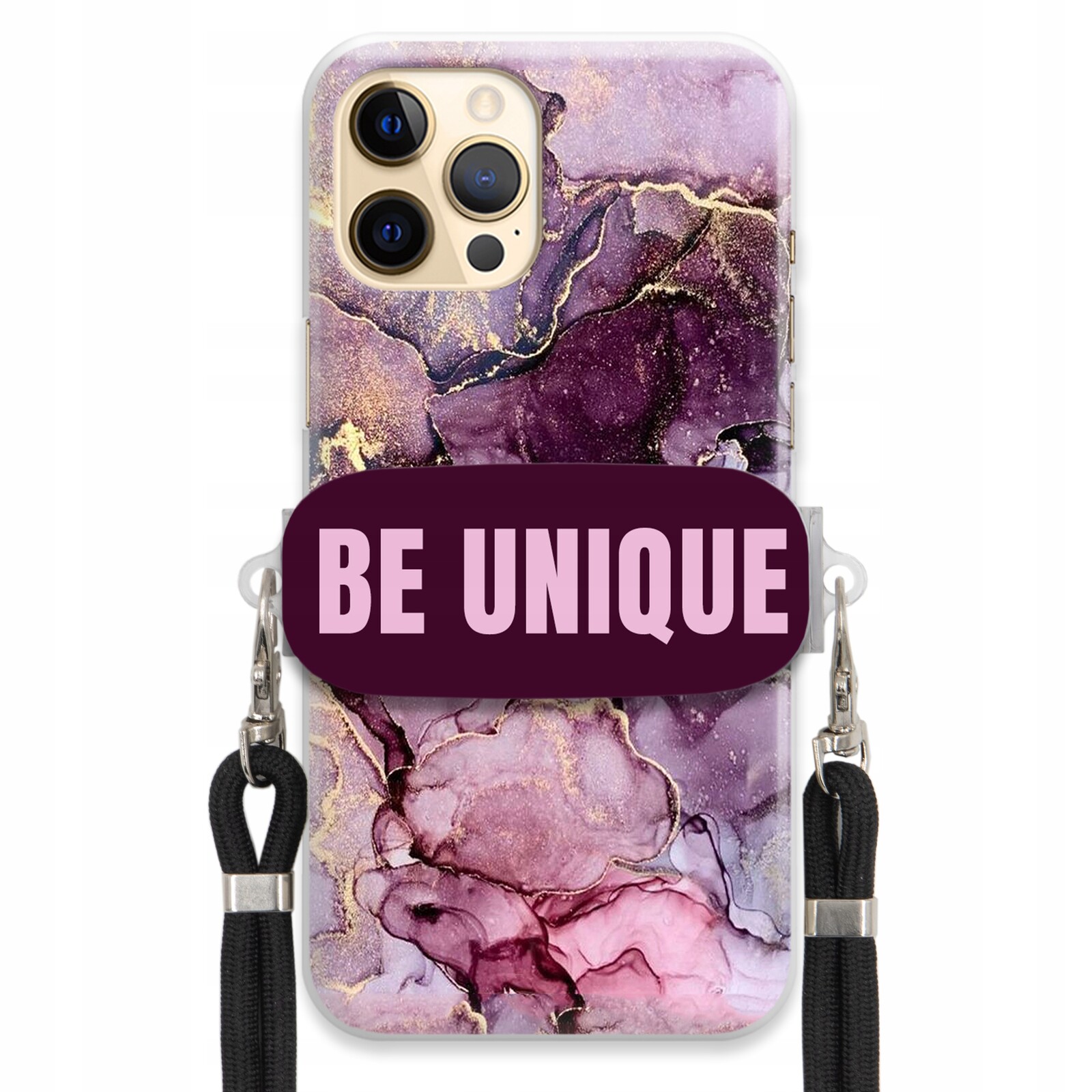 Pouzdro pro iPhone 12 Pro Max Case úchytka na šňůrku Černá Fialová Mramorová