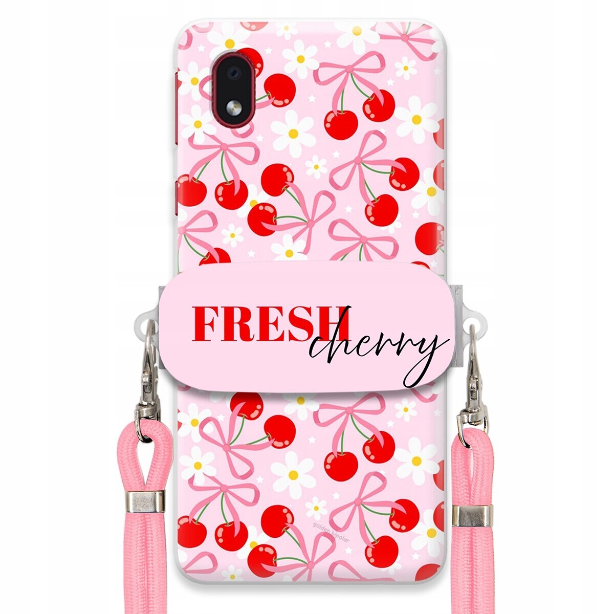 Pouzdro pro Samsung A01 Core Case Držák na šňůrku Růžový Fresh Cherry Mašle