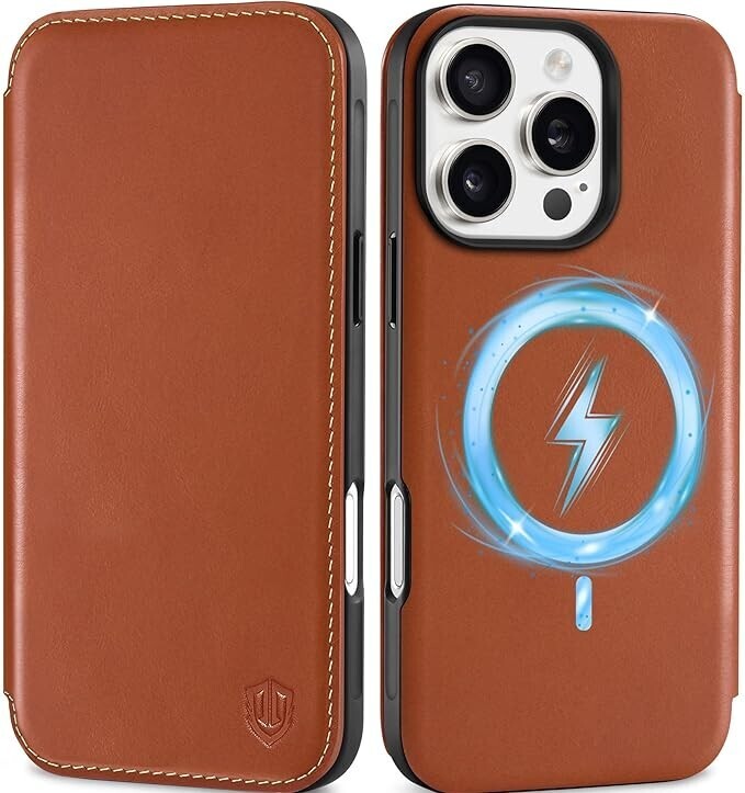 Pouzdro s klopou Kožená peněženka Magsafe Shieldon pro iPhone 16 Pro, hnědá
