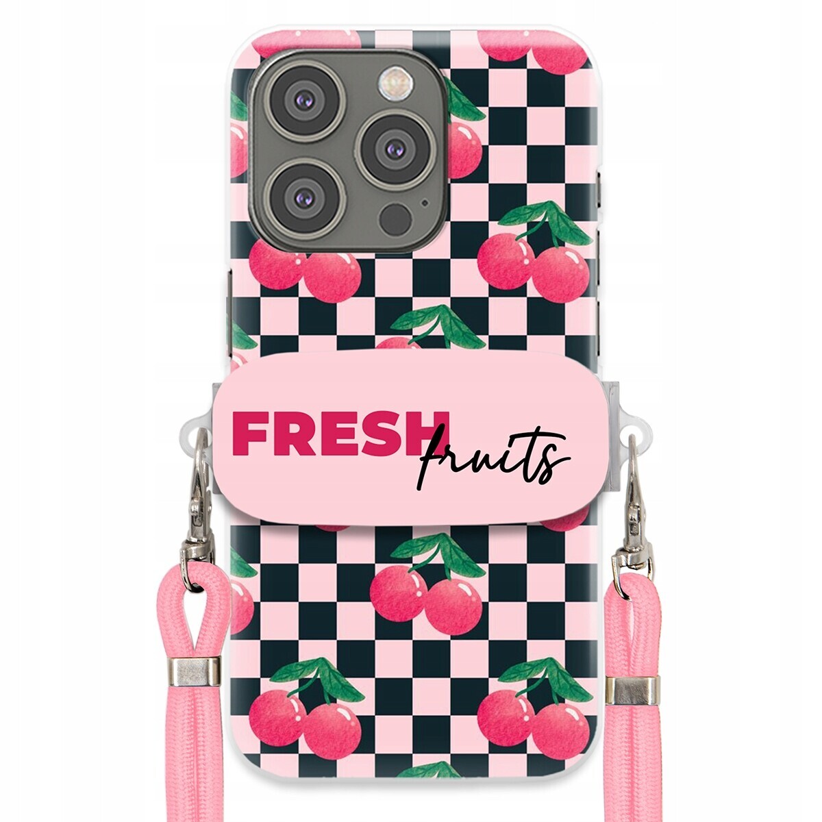 Pouzdro pro iPhone 14 Pro Růžové vodítko Funkční rukojeť Fresh Fruits Módní