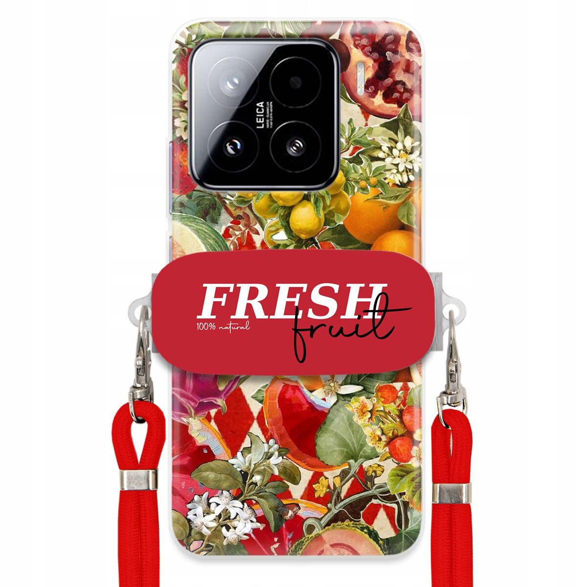 Pouzdro pro Xiaomi 15 Červené Crossbody vodítko Držák Fresh Fruit Ovocný