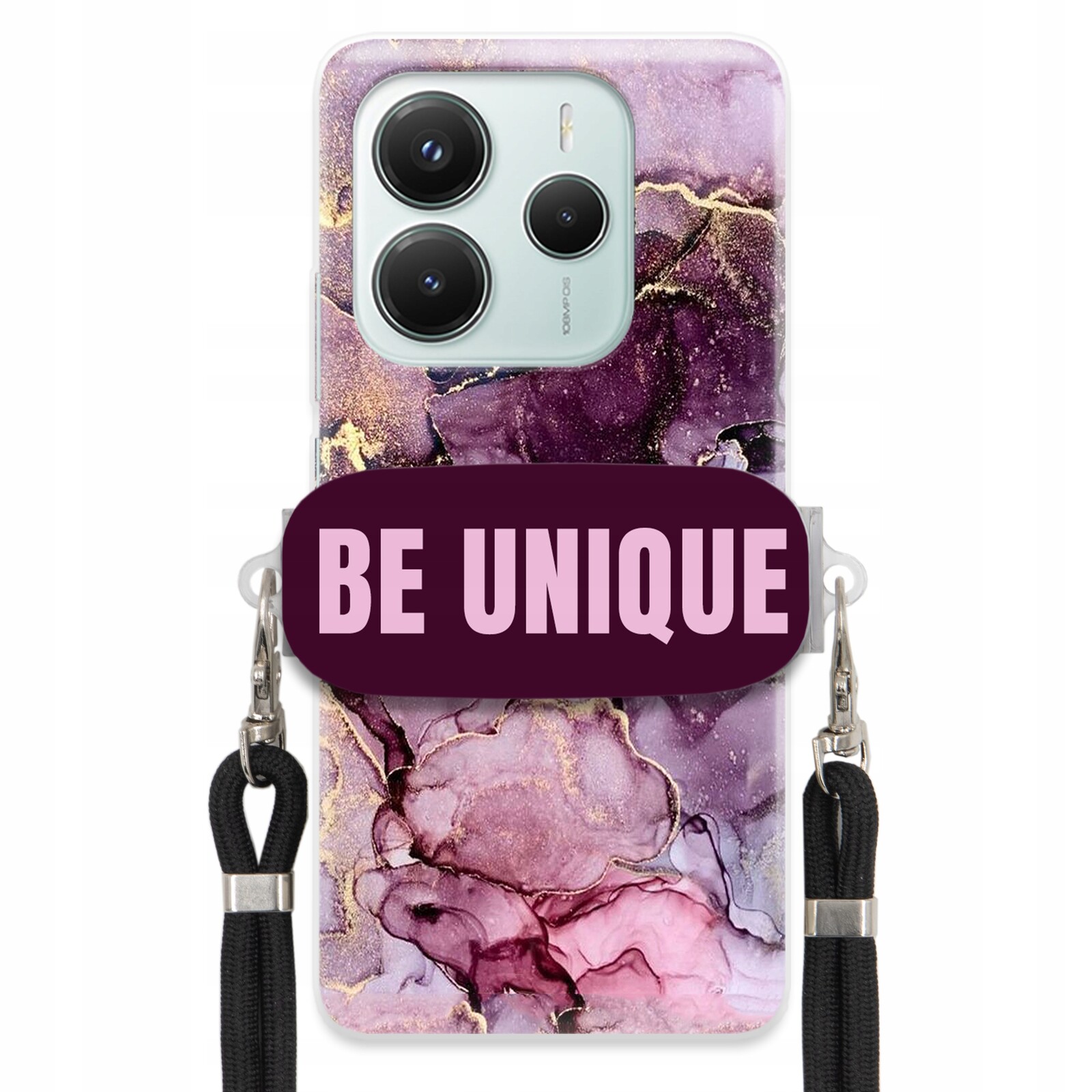 Pouzdro pro Xiaomi Redmi Note 14 5G úchytka na šňůrku Černá Fialová Mramorová