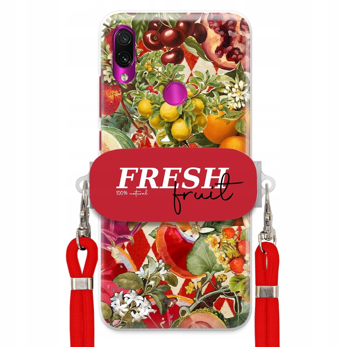 Pouzdro pro Xiaomi Redmi Note 7 Červené Crossbody vodítko Držák Fresh Fruit