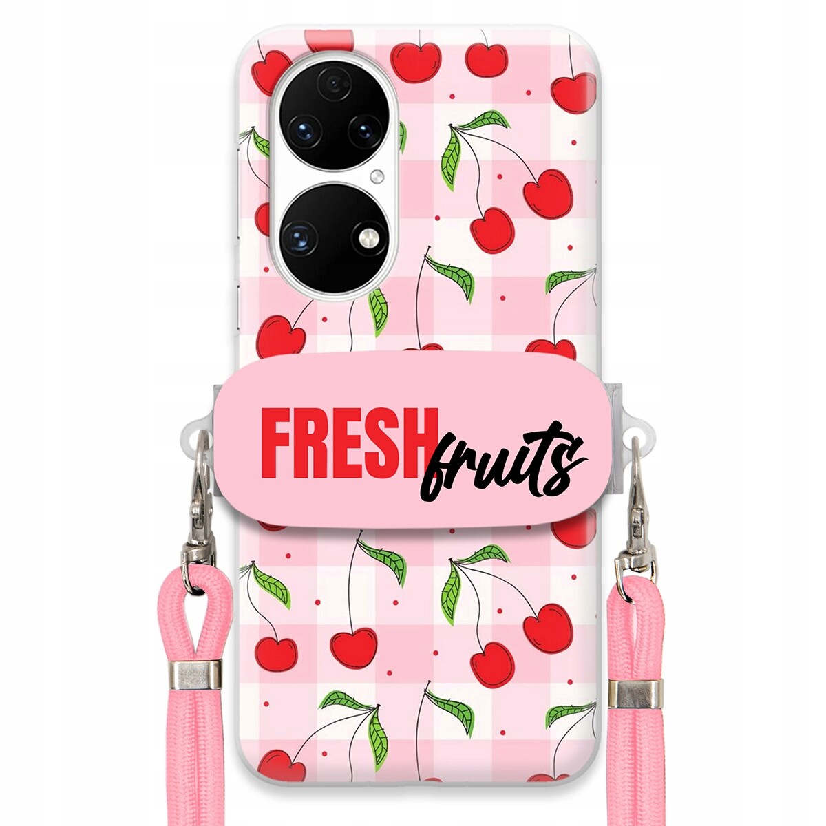 Pouzdro pro Huawei P50 Case Držák Šňůrka Růžová Fresh Fruits Mřížka Ovoce