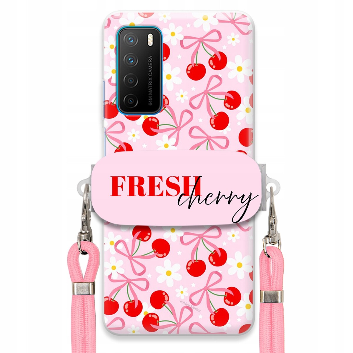 Pouzdro pro Huawei Honor Play 4 Case Držák Šňůrka Růžová Cherry Kokardy