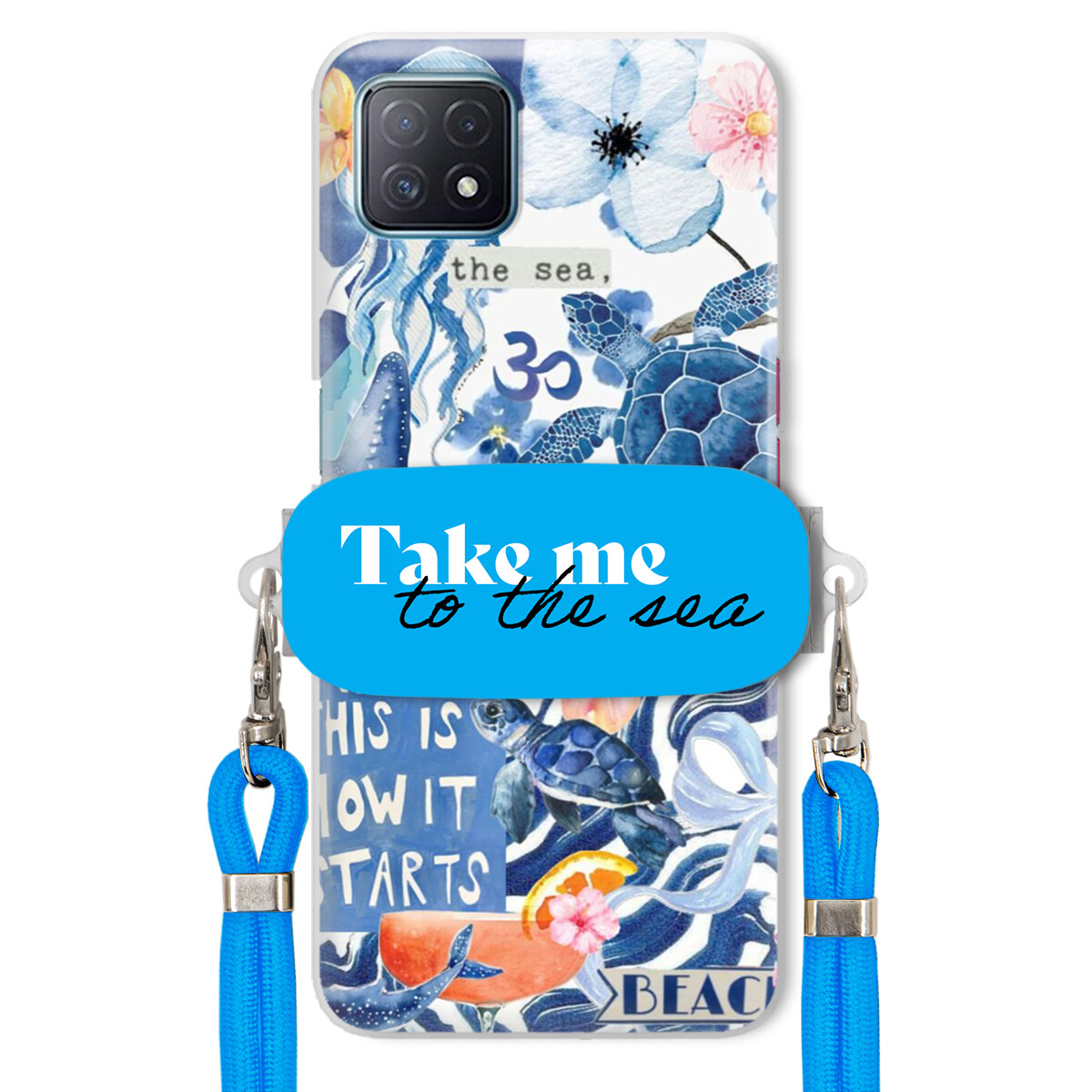 Pouzdro pro Oppo A72 5G Modré Crossbody vodítko Držák Take Me To The Sea