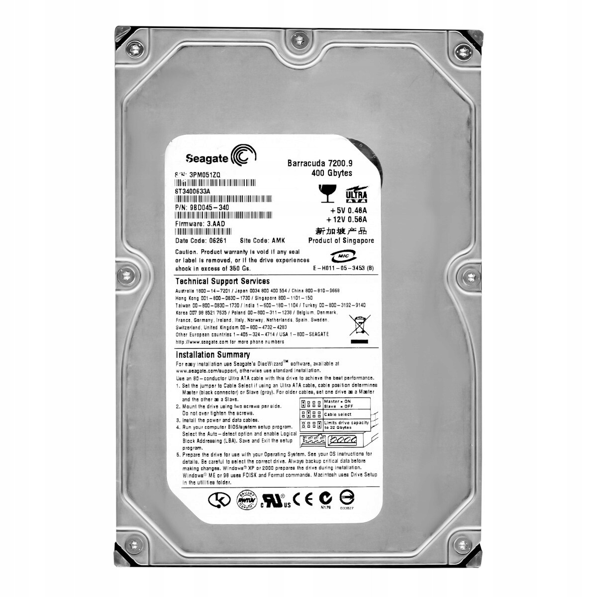 Seagate Barracuda 7200.9 400GB 7.2k 16MB Ata 3.5'' ST3400633A