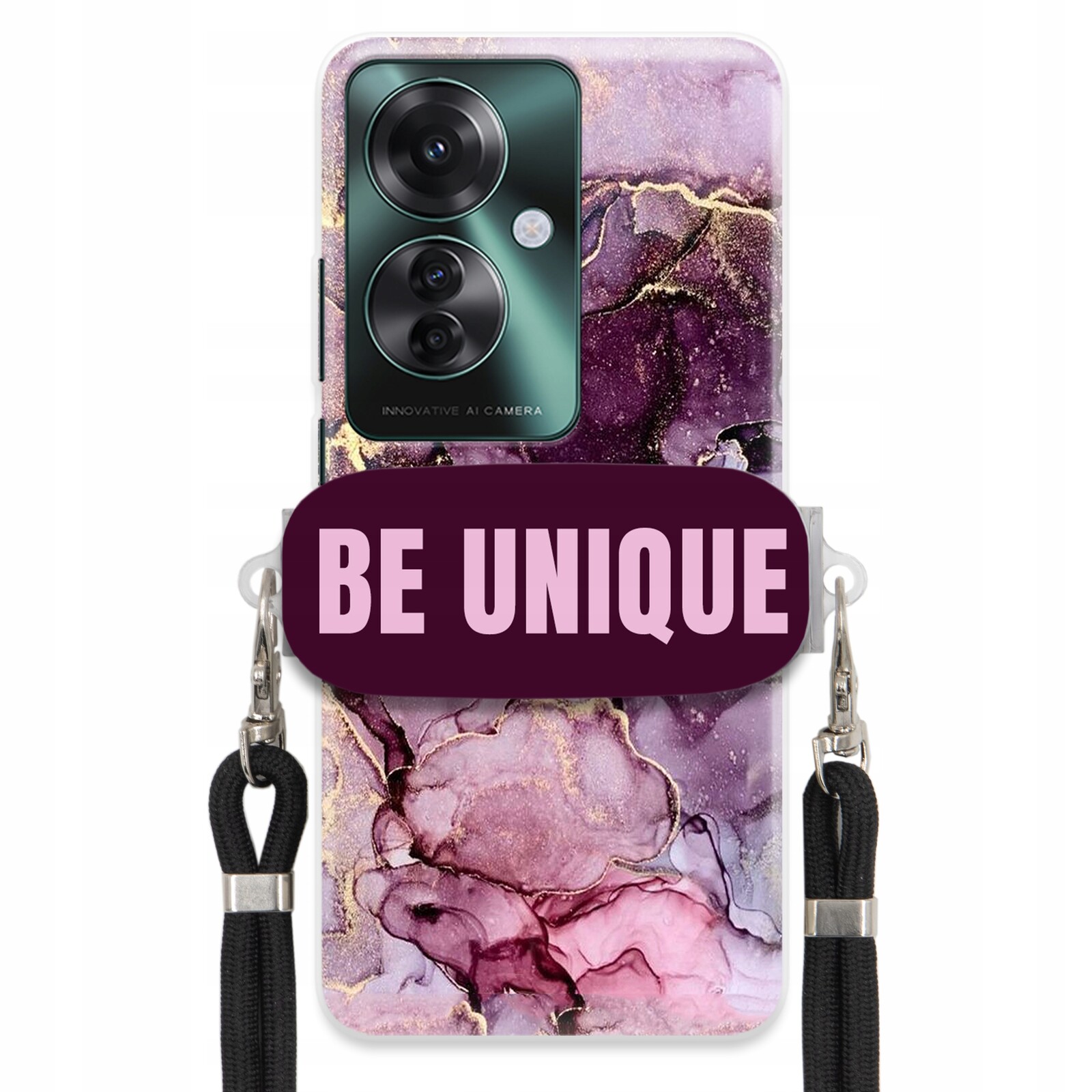 Pouzdro pro Oppo Reno 11F 5G úchytka šňůry Černá Fialová Mramorová Be Unique