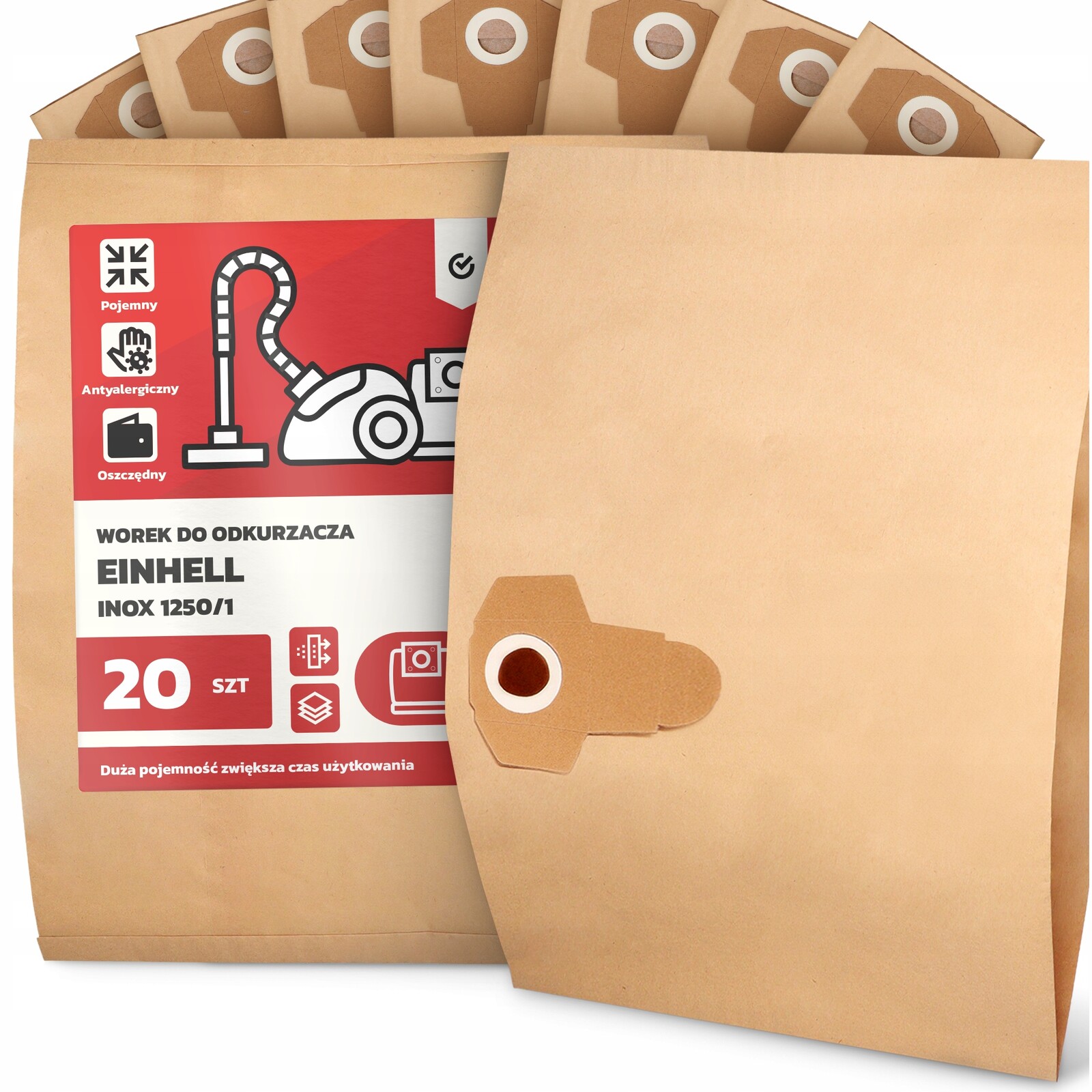 20 x Sáček Do Vysavače Einhell Inox 1250/1 Papírový 2-vrstvový Sáček 2A