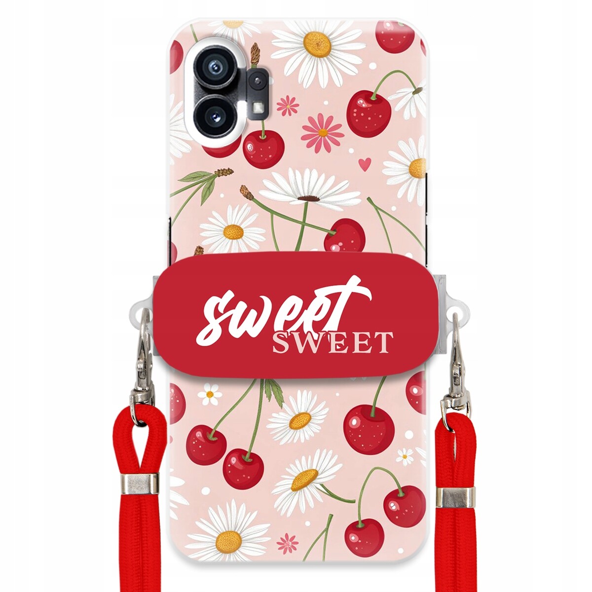 Pouzdro pro Nothing Phone 1 Červené vodítko držák Crossbody Sweet Višňový Květ