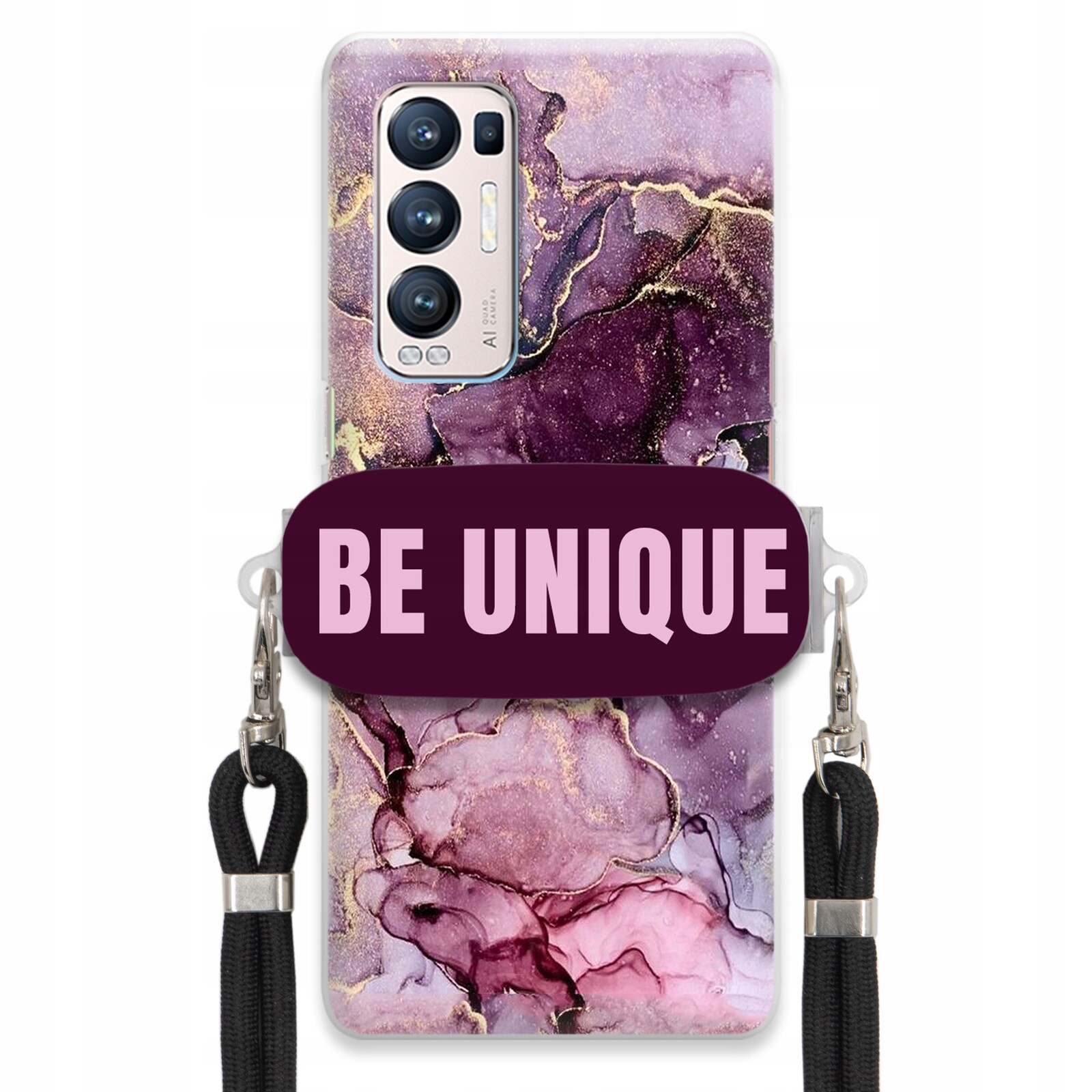 Pouzdro pro Oppo Reno 5 Pro Plus 5G úchytka Šňůrka Černá Fialová Mramor