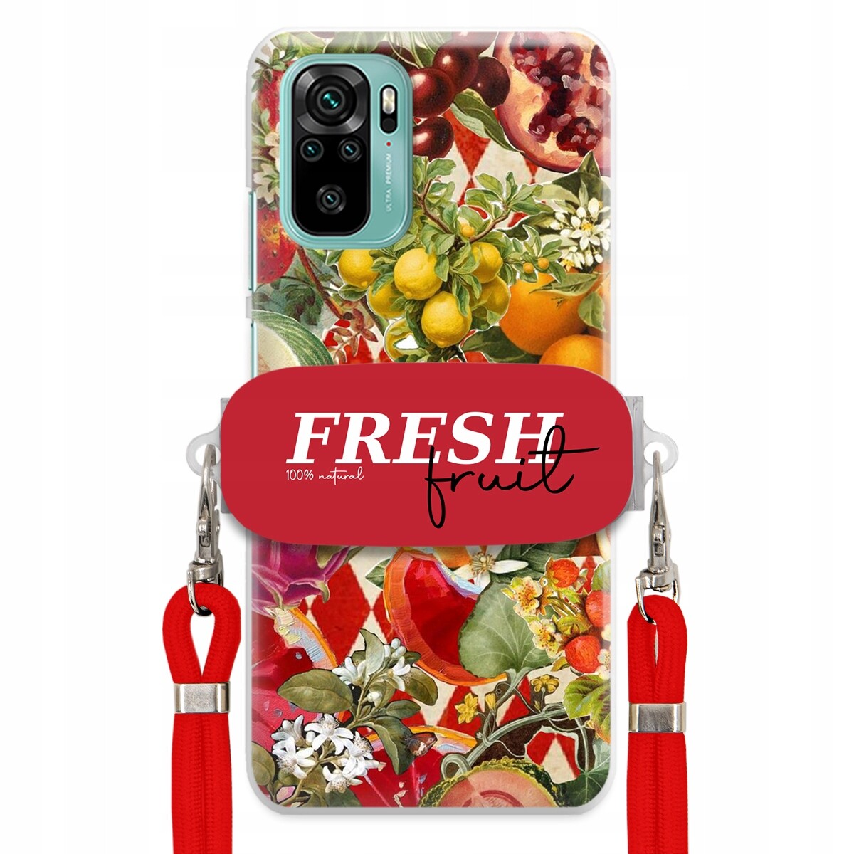 Pouzdro pro Xiaomi Redmi Note 10 Červené Crossbody vodítko Držák Fresh Fruit