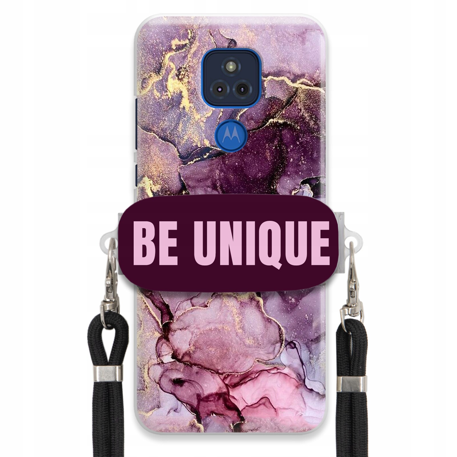 Pouzdro Premium pro Motorola G Play 2021 Uchywt Šňůra Černá Fialová Mramorová
