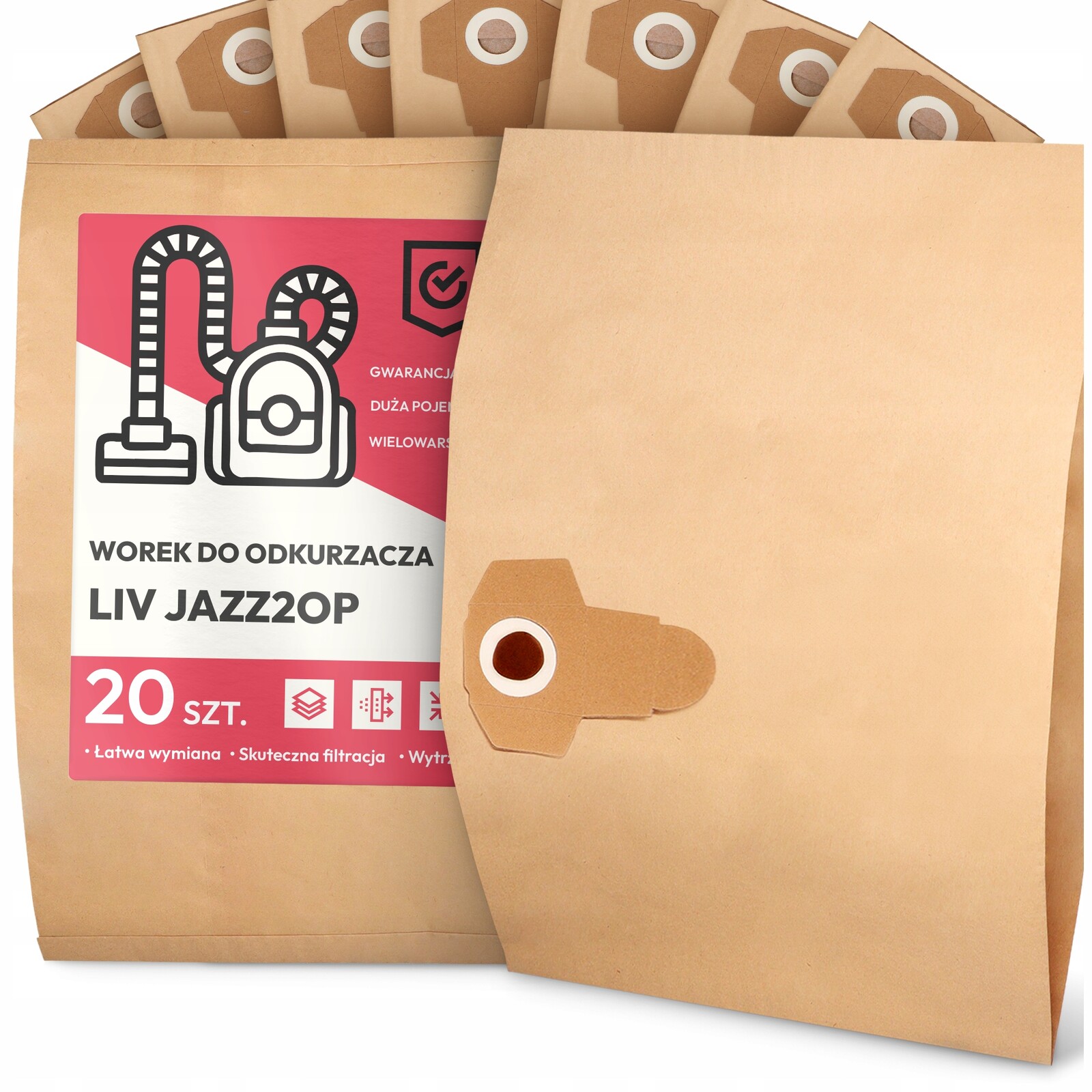 20 x Sáček Do Vysavače Liv JAZZ2OP Papírový 2-vrstvový Sáček Sáčky 2A