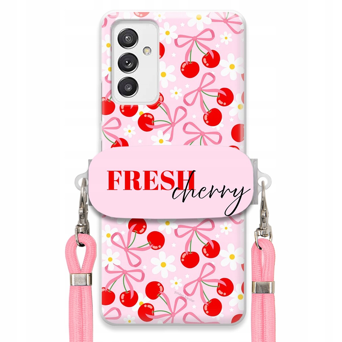 Pouzdro pro Samsung A82 5G Case Držák Šňůrka Růžová Fresh Cherry Kokardy