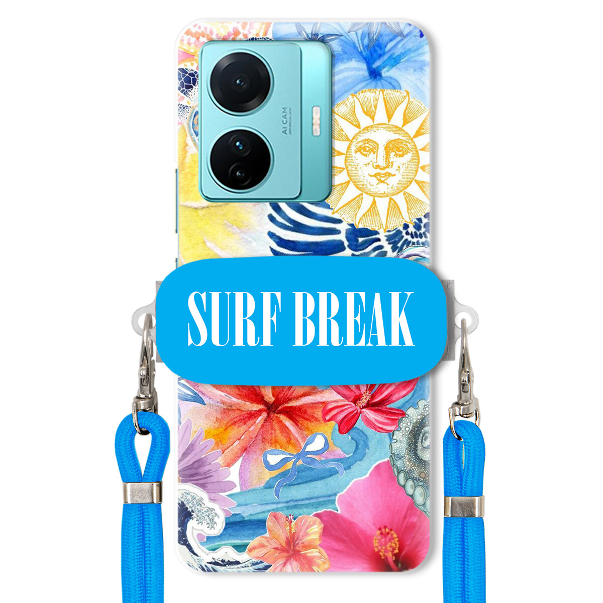 pouzdro na Vivo S15 E Modré Crossbody vodítko Držák Surf Break Léta