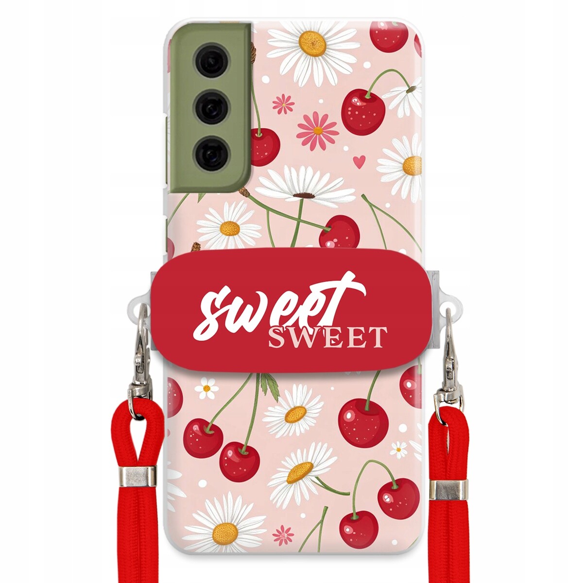 Pouzdro pro Samsung S21 Fe Červené vodítko držák Crossbody Sweet Višňový Květ