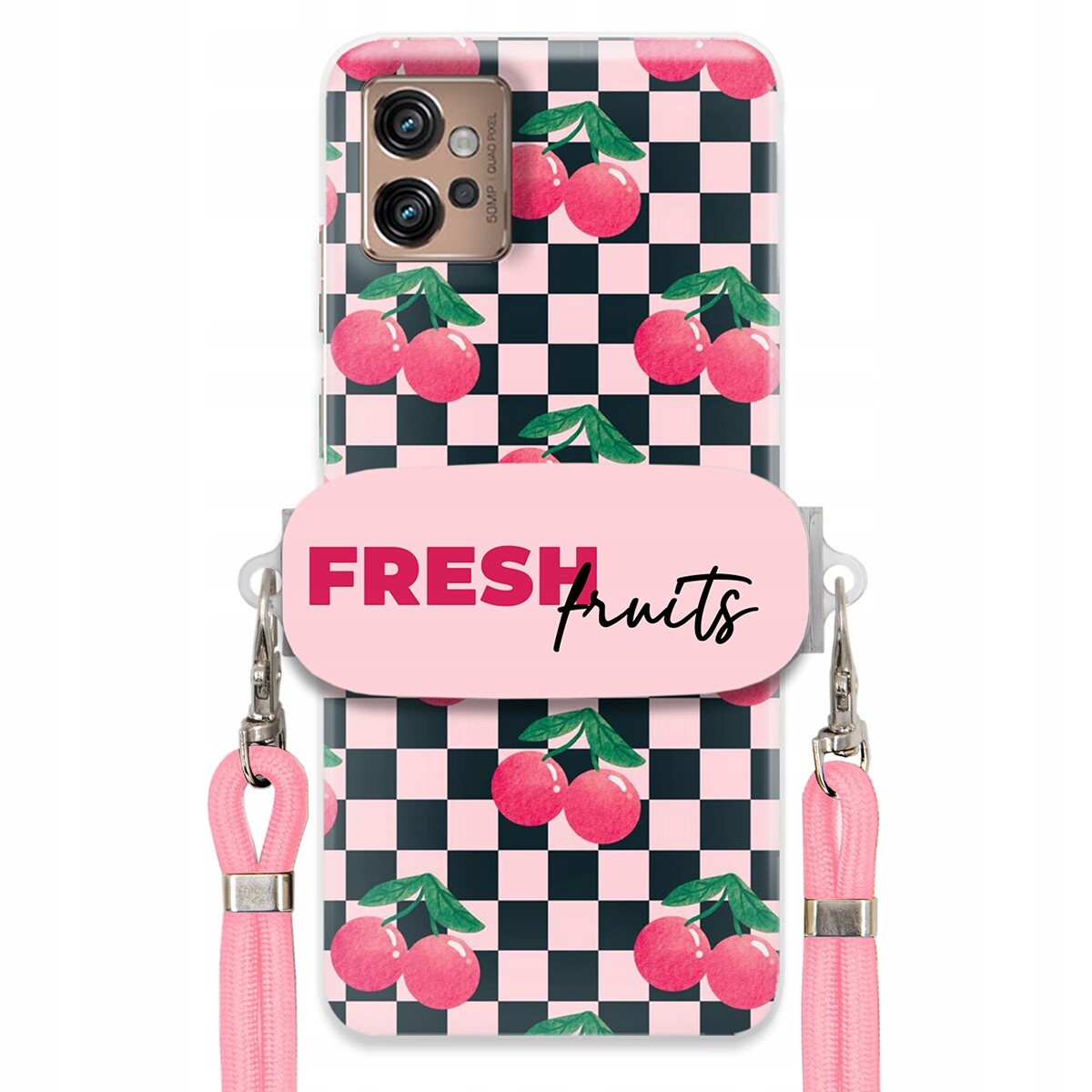 Pouzdro pro Motorola G32 Vodítko Pink Crossbody Držák na šachovnici Fresh Fruits