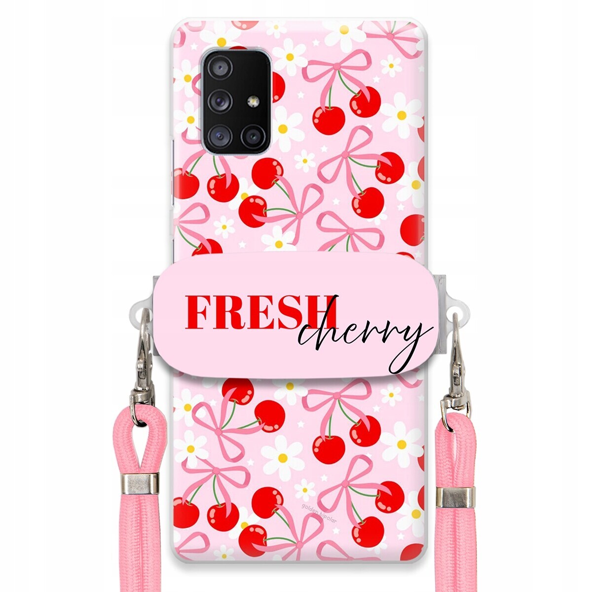 Pouzdro pro Samsung A71 5G Case Držák Šňůrka Růžová Fresh Cherry Kokardy