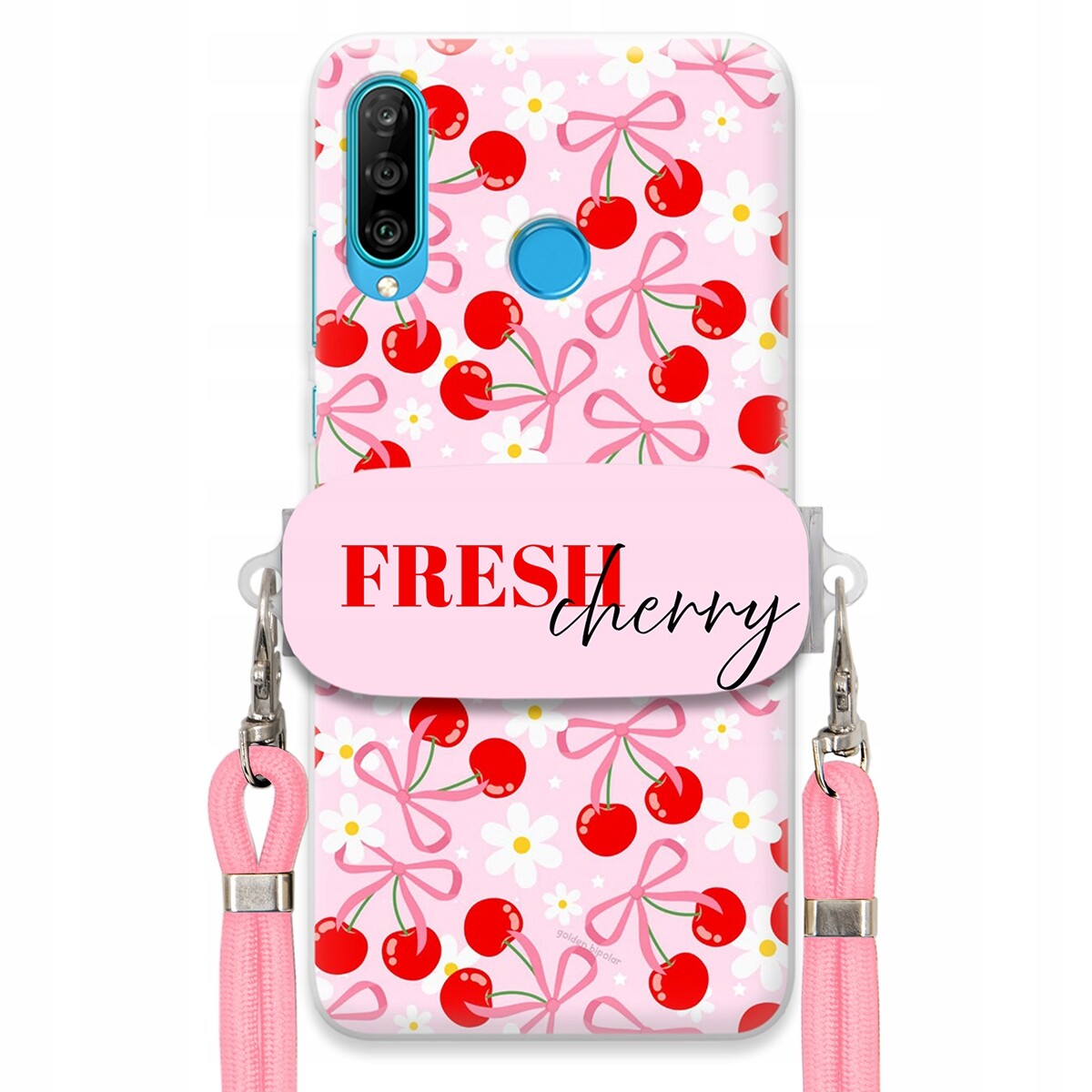 Pouzdro pro Huawei P30 Lite Case Držák Šňůrka Růžová Fresh Cherry Mašle