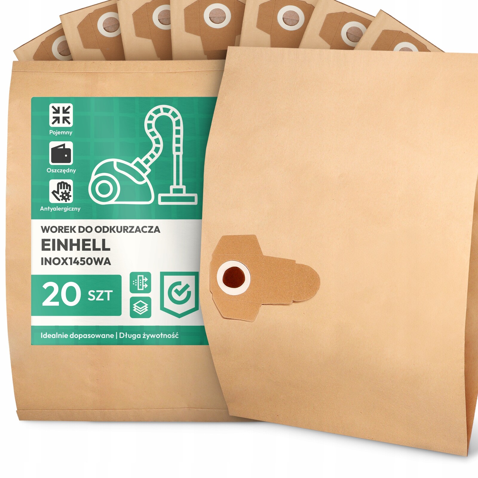 20 x Sáček Do Vysavače Einhell INOX1450WA Papírový 2-vrstvový Sáček 2A