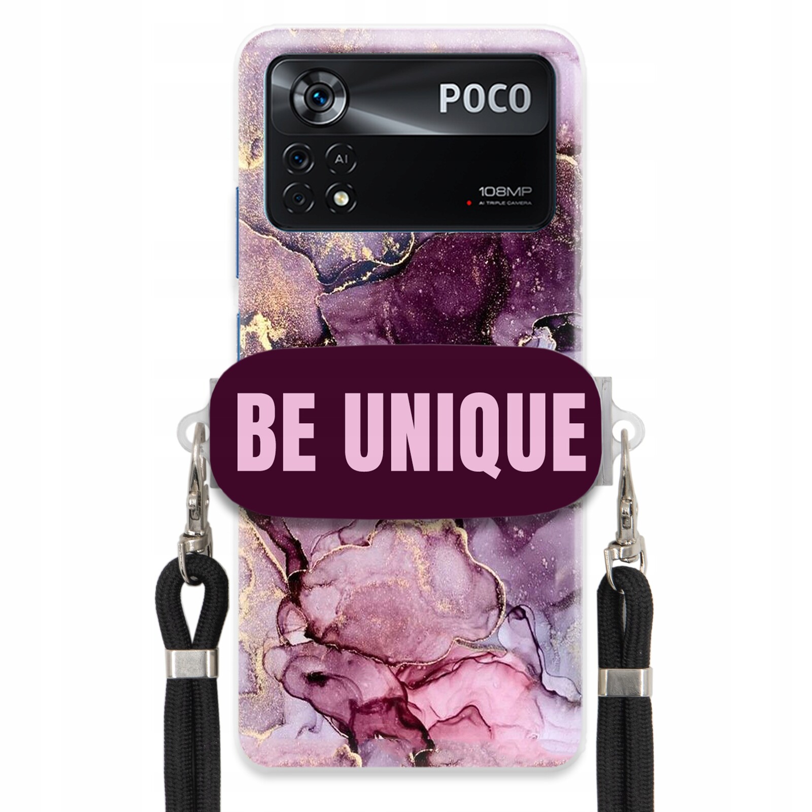 Pouzdro pro Xiaomi Poco X4 Pro 5G Uchywt Šňůra Černá Unique Fialová Mramorová